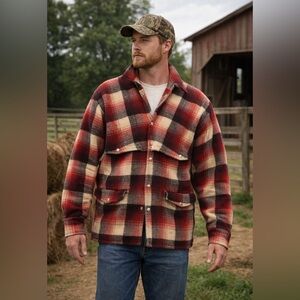 Vintage Pioneer Red Plaid Wool Hunting Jacket Mens Lumberjack Chore Coat